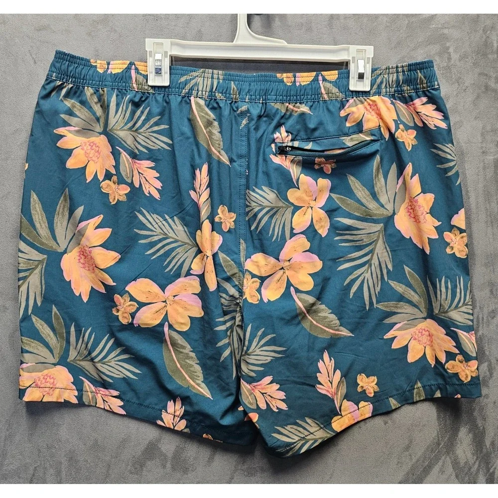 Bonobos Mens XXL Swim Trunks Green Tropical Floral 7 Inch Inseam BOE25101SA